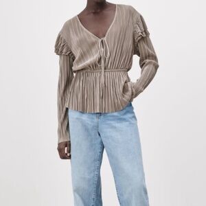 Zara Ruffled Pleated Blouse Size Small